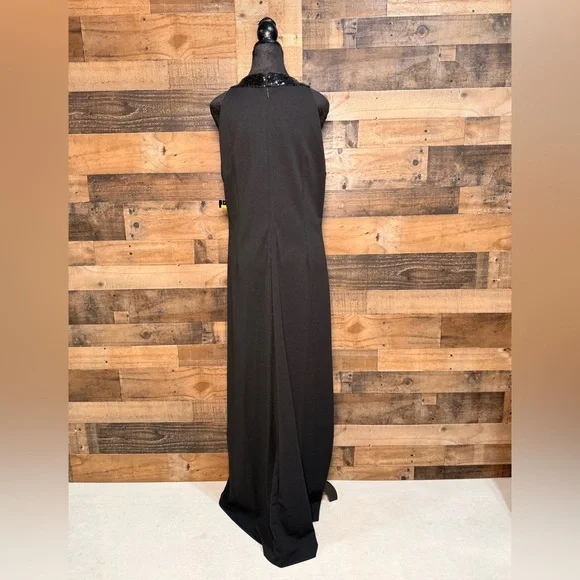 NEW NWT SLNY Women's Black Cocktail Dress Ruffled Floor Length Size 14 - Picture 4 of 5